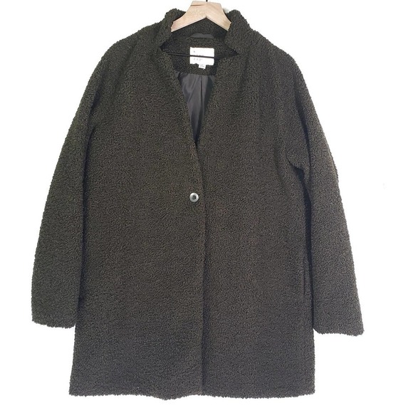 A New Day Faux Shearling Teddy Bear Coat L Olive Green - Picture 3 of 10